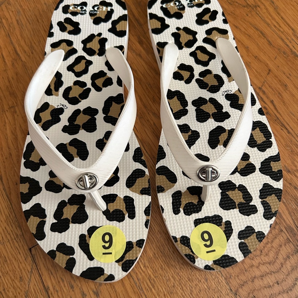 Coach leopard flip flops